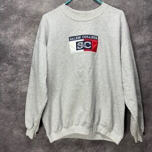 VTg Y2K Salem College Crewneck Sweatshirt Size L Gray Embroidered Pullover